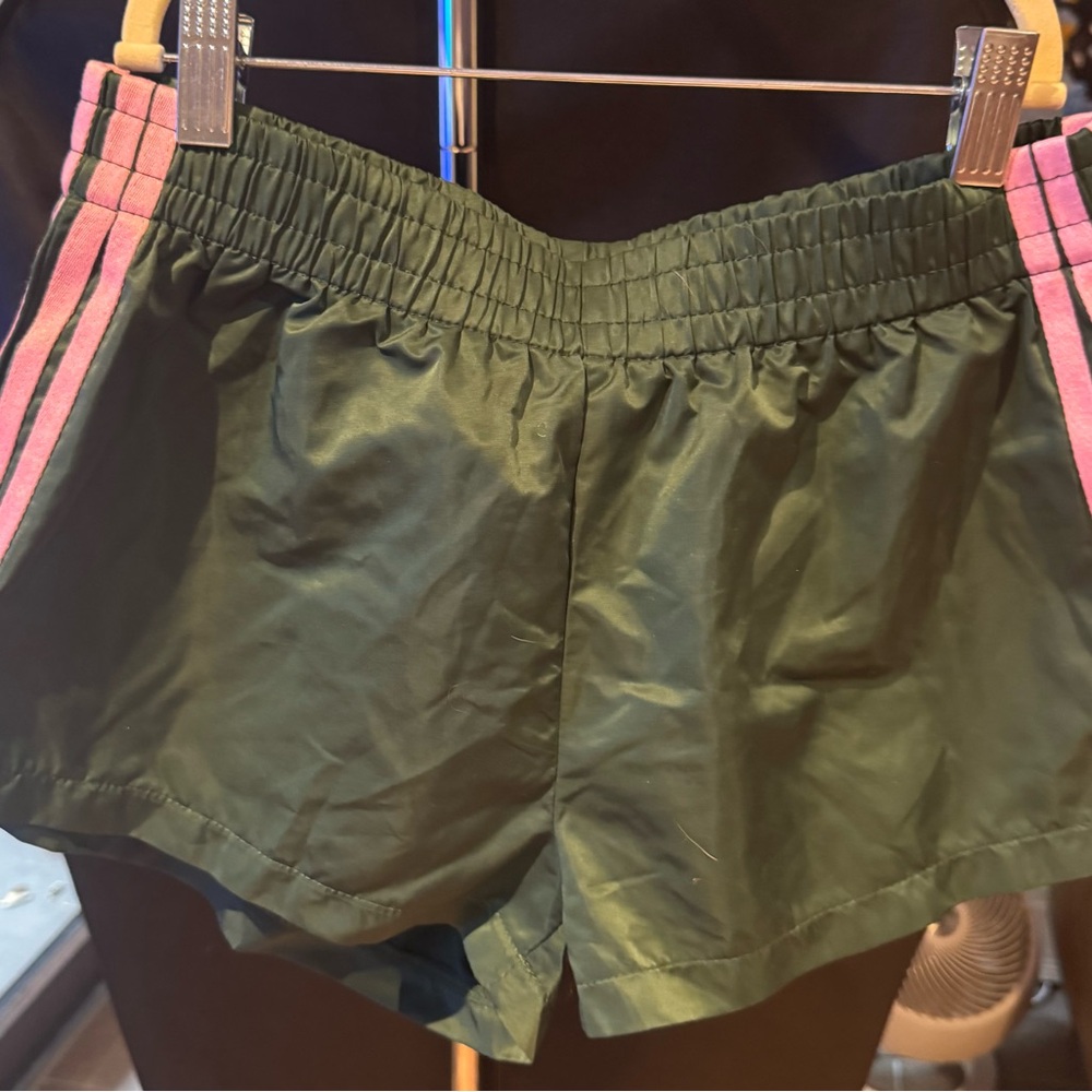 Edikted Green Athletic Shorts with Pink Side Stripes